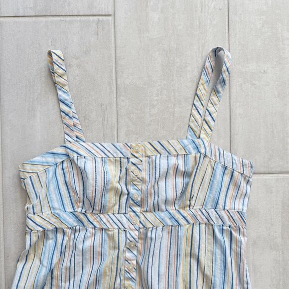 Ann Taylor Loft Sleeveless Top Tank Cotton Striped Blue Yellow White Button 6 - Picture 5 of 6